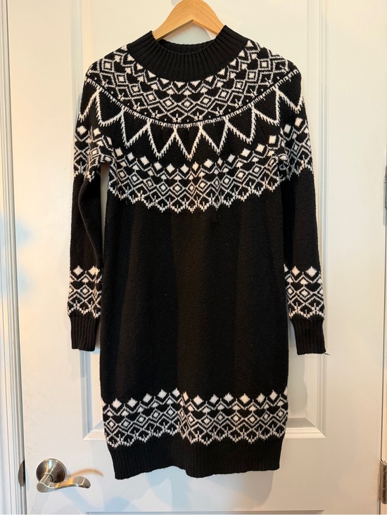 LOFT Dresses & Skirts - LOFT Petite Fair Isle Sweater Dress Black White Mock Neck Long Sleeve SP